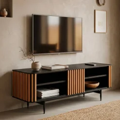 Mobile TV 4 nicchie in rovere massiccio (130 x 43 cm) Rytm Nero
