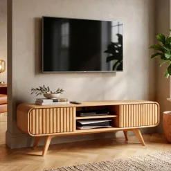 Mobile TV 2 scomparti 2 ante in rovere massiccio (165 x 58 cm) Bilbao Naturale