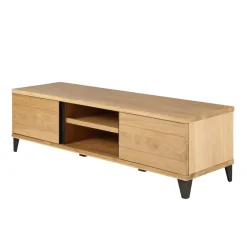 Mobile TV 2 scomparti 2 ante in rovere massiccio e metallo (150 x 44 cm) Bristol Naturale