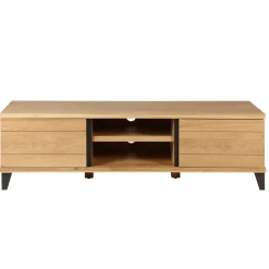 Mobile TV 2 scomparti 2 ante in rovere massiccio e metallo (150 x 44 cm) Bristol Naturale