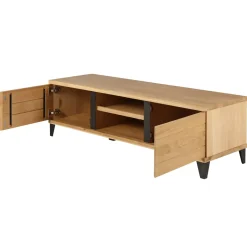 Mobile TV 2 scomparti 2 ante in rovere massiccio e metallo (150 x 44 cm) Bristol Naturale