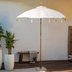 Ombrello da giardino rotondo con decorazioni (D2 m) Cuzco - Bianco sporco