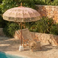 Ombrellone da giardino rotondo con frange (D2 m) Jaipur Beige rosato e dorato