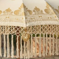 Ombrellone da giardino rotondo con frange (D2 m) Jaipur Crema e dorature
