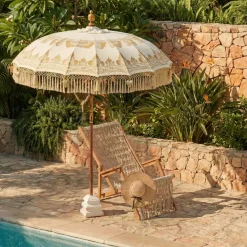 Ombrellone da giardino rotondo con frange (D2 m) Jaipur Crema e dorature