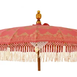 Ombrellone da giardino rotondo con frange (D2 m) Jaipur Rosso e dorato
