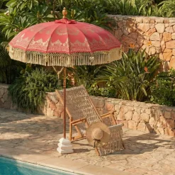 Ombrellone da giardino rotondo con frange (D2 m) Jaipur Rosso e dorato