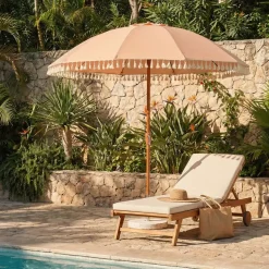 Ombrellone da giardino rotondo con frange (D2.5 m) Mexico Rosa pesca