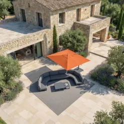 Ombrellone decentrato quadrato in alluminio con base (3 x 3 m) Elyra Antracite e Terracotta