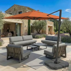 Ombrellone decentrato quadrato in alluminio con base (3 x 3 m) Elyra Antracite e Terracotta