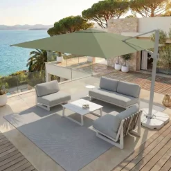 Ombrellone decentrato quadrato in alluminio con base (3 x 3 m) Elyra Bianco e Verde oliva