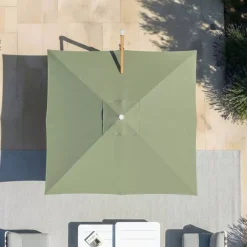 Ombrellone decentrato quadrato in alluminio con base (3 x 3 m) Elyra effetto legno e Verde oliva