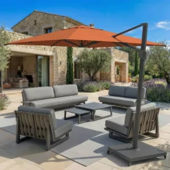 Ombrellone decentrato quadrato in alluminio con base (3 x 3 m) Elyra Antracite e Terracotta