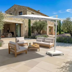 Ombrellone decentrato quadrato in alluminio con base (3 x 3 m) Elyra Bianco