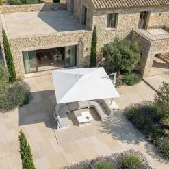 Ombrellone decentrato quadrato in alluminio con base (3 x 3 m) Elyra Bianco