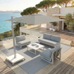 Ombrellone decentrato quadrato in alluminio con base (3 x 3 m) Elyra Bianco e Grigio