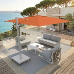 Ombrellone decentrato quadrato in alluminio con base (3 x 3 m) Elyra Bianco e Terracotta