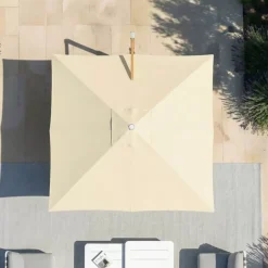 Ombrellone decentrato quadrato in alluminio con base (3 x 3 m) Elyra effetto legno e Beige