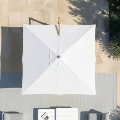 Ombrellone decentrato quadrato in alluminio con base (3 x 3 m) Elyra effetto legno e Bianco