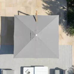 Ombrellone decentrato quadrato in alluminio con base (3 x 3 m) Elyra effetto legno e Grigio