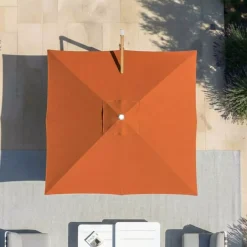 Ombrellone decentrato quadrato in alluminio con base (3 x 3 m) Elyra effetto legno e Terracotta