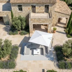 Ombrellone decentrato quadrato in alluminio con base (3 x 3 m) Elyra Metallico lucido e Bianco