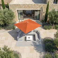 Ombrellone decentrato quadrato in alluminio con base (3 x 3 m) Elyra Metallico lucido e Terracotta
