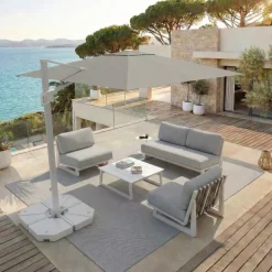 Ombrellone decentrato rettangolare in alluminio con base (3 x 4 m) Elyra Bianco e Grigio