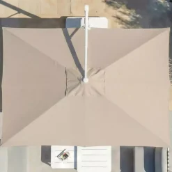 Ombrellone decentrato rettangolare in alluminio con base (3 x 4 m) Elyra Bianco e Tortora