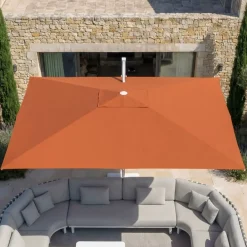 Ombrellone decentrato rettangolare in alluminio con base (3 x 4 m) Elyra Bianco e Terracotta