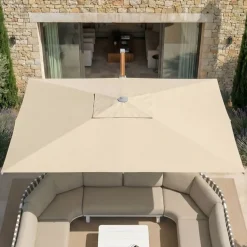 Ombrellone decentrato rettangolare in alluminio con base (3 x 4 m) Elyra effetto legno e Beige