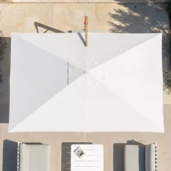Ombrellone decentrato rettangolare in alluminio con base (3 x 4 m) Elyra effetto legno e Bianco