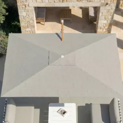 Ombrellone decentrato rettangolare in alluminio con base (3 x 4 m) Elyra effetto legno e Grigio