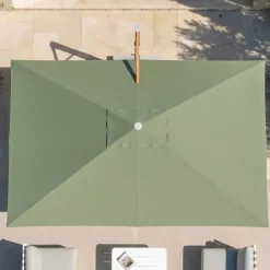 Ombrellone decentrato rettangolare in alluminio con base (3 x 4 m) Elyra effetto legno e Verde oliva