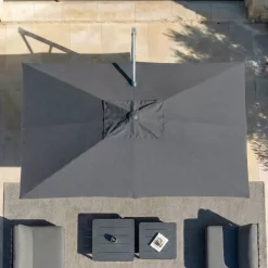 Ombrellone decentrato rettangolare in alluminio con base (3 x 4 m) Elyra Metallico lucido e Antracite