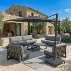 Ombrellone decentrato rettangolare in alluminio con base (3 x 4 m) Elyra Antracite