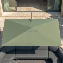 Ombrellone decentrato rettangolare in alluminio con base (3 x 4 m) Elyra Antracite e Verde oliva
