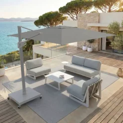 Ombrellone decentrato rettangolare in alluminio con base (3 x 4 m) Elyra Bianco e Antracite