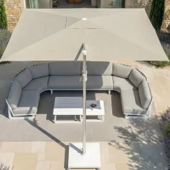 Ombrellone decentrato rettangolare in alluminio con base (3 x 4 m) Elyra Metallico lucido e Beige