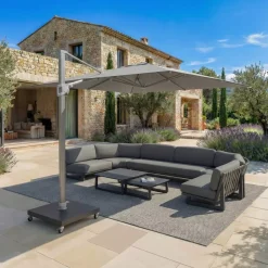 Ombrellone decentrato rettangolare in alluminio con base (3 x 4 m) Elyra Metallico lucido e Grigio