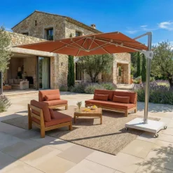 Ombrellone decentrato rettangolare in alluminio con base (3 x 4 m) Elyra Metallico lucido e Terracotta