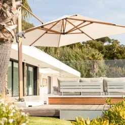Ombrellone decentrato rettangolare alluminio Yucatan (4 x 3 m) effetto Legno e bianco