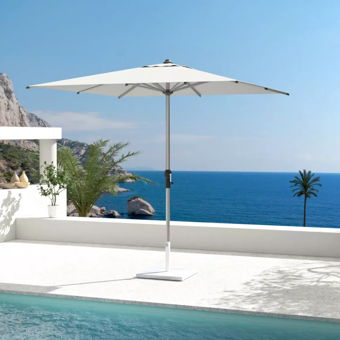 Ombrellone quadrato alluminio (2,5 X 2,5 m) Yucatan Grigio e Bianco