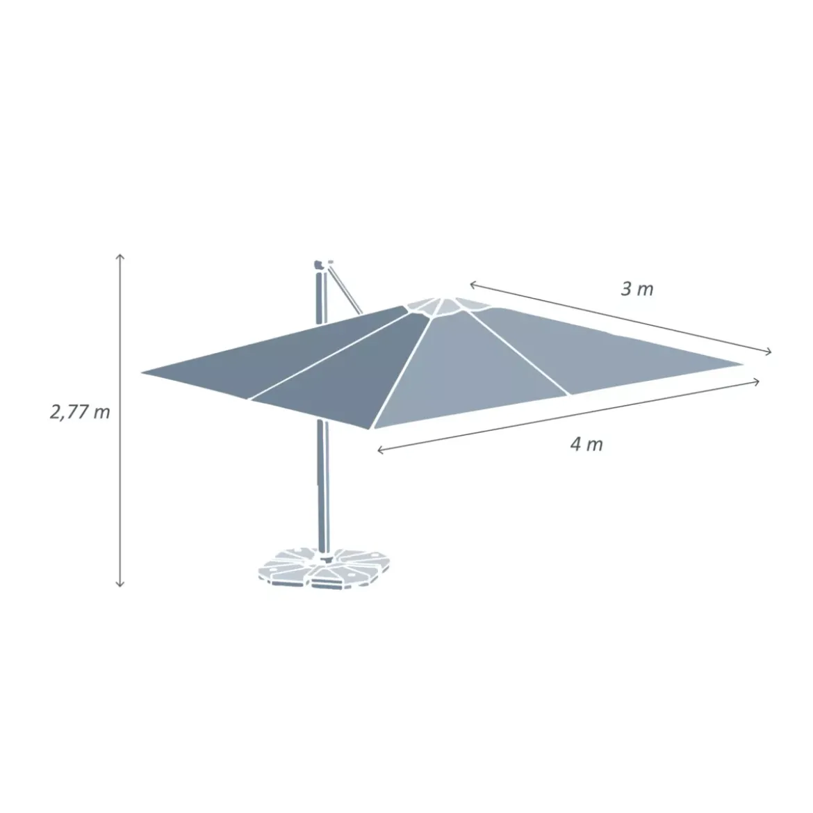 Ombrellone rettangolare alluminio (4 x 3m) Yucatan Bianco