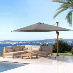 Ombrellone rettangolare alluminio (4 x 3 m) Yucatan effetto Legno e grigio antracite