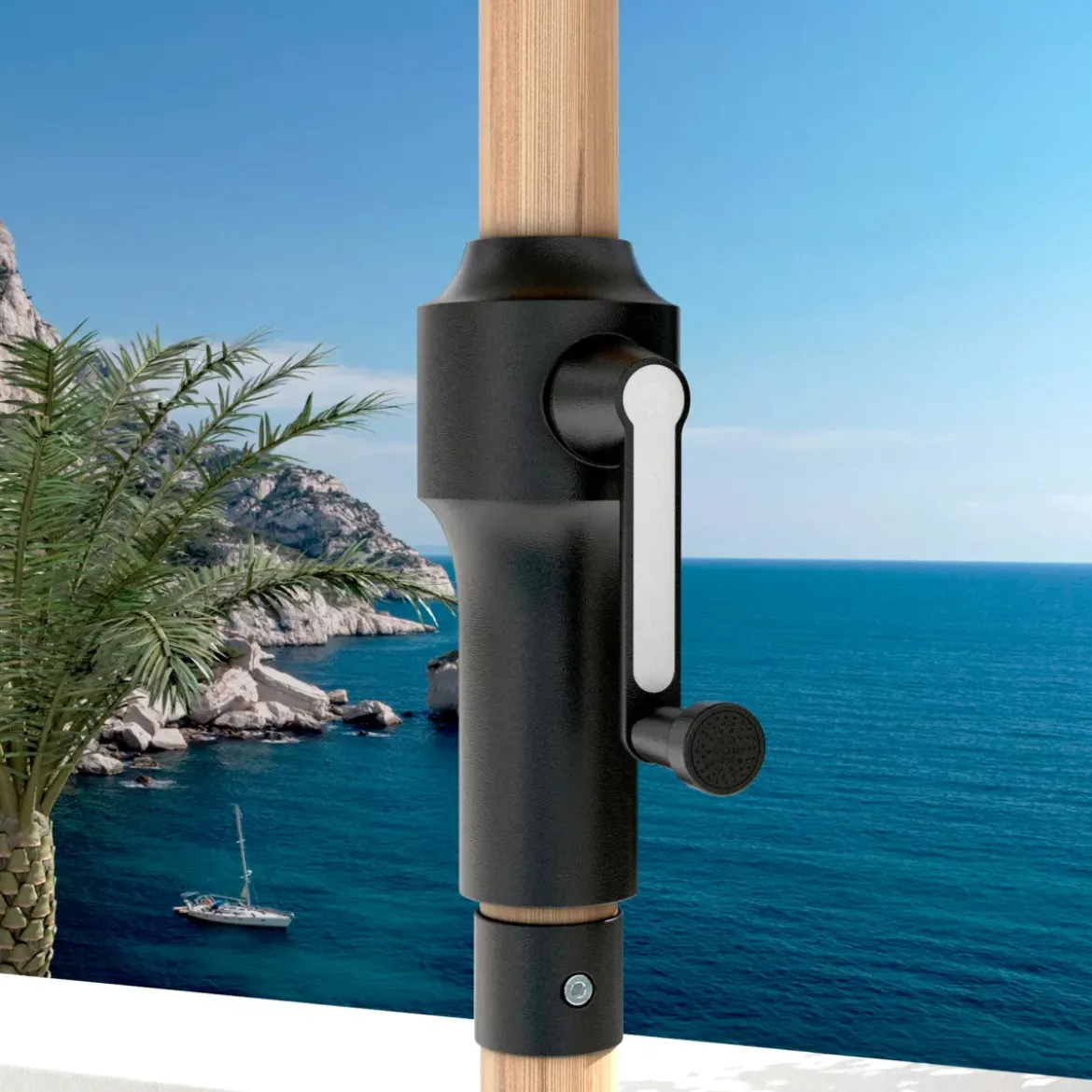 Ombrellone rotondo alluminio (D3,5 m) Yucatan effetto Legno e bianco