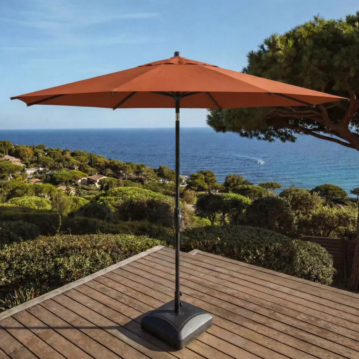 Ombrellone rotondo in alluminio (D3,3 m) Elyra Antracite e Terracotta