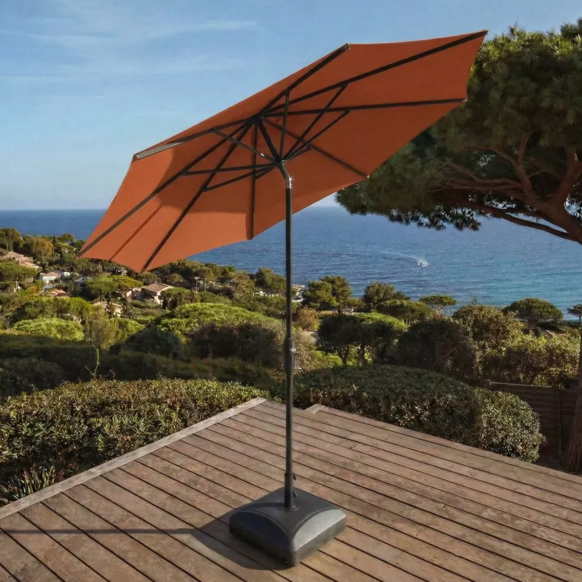 Ombrellone rotondo in alluminio (D3,3 m) Elyra Antracite e Terracotta