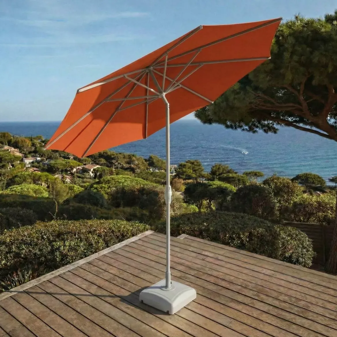 Ombrellone rotondo in alluminio (D3,3 m) Elyra Bianco e Terracotta