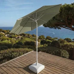 Ombrellone rotondo in alluminio (D3,3 m) Elyra Bianco e Verde cachi